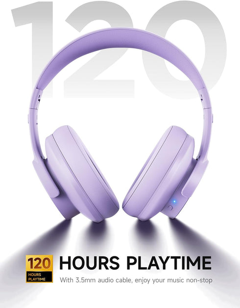 Picun B8 Headphones Wireless Bluetooth, 120H Over Ear Headphones with 3EQ Music Modes, Deep Bass (Purple)