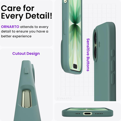 ORNARTO 17 6.3, 3 6.3 Inch, Compatible with iPhone Case Slim Liquid Silicone Layers Full Covered Soft Gel Rubber Phone