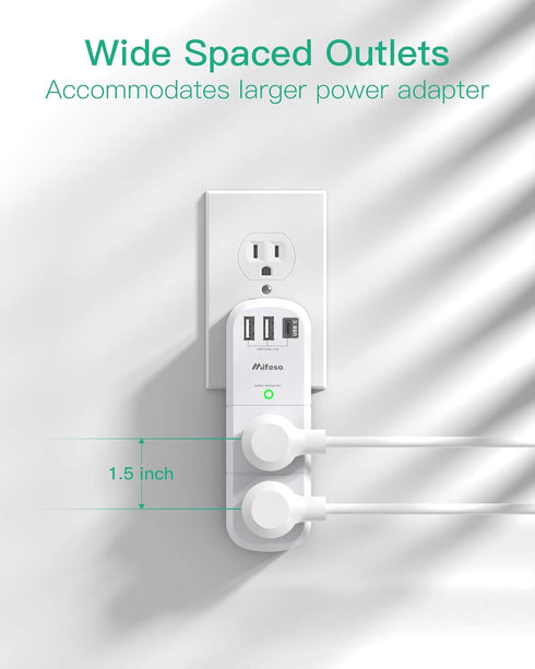 Mifaso 6 3 1800 3-Sided Outlet Extender with Rotating Plug, Surge Protector AC Multi Plug Wall Outlets and USB Ports