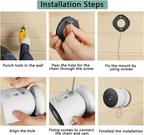 Anti-Drop Security Chain Nest Camera Mount Compatible with Google Nest Cam (Battery), Extra Protection for Your Camera