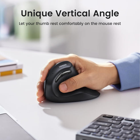 UGREEN Vertical Mouse Wireless, Bluetooth 5.0+2.4G Ergonomic Mouse, 5 Buttons, 1000/1600/2000/4000 DPI, Black