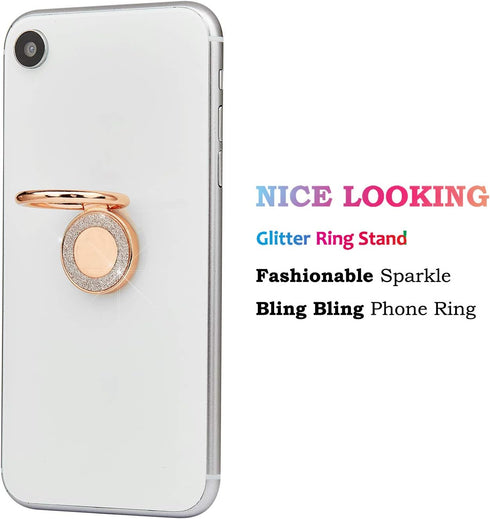 Glitter Bling Bling Phone Ring Holder, Sparkle Kickstand, Cell Phone Finger Grip for Almost All Phones/Pad - Rose Gold