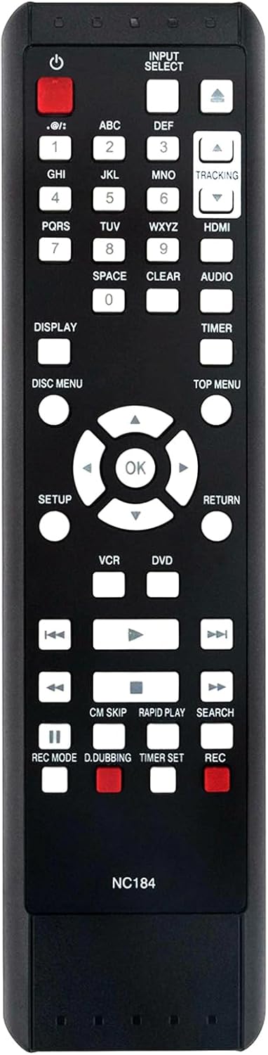 NC184UH NC184 Replacement Remote for Sanyo DVD VCR, Compatible with FUNAI NC180 and Other Models