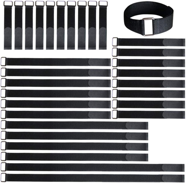 8"12"18"24"30" Hook and Loop Fastening Cable Strap - 30 Pack Reusable Nylon Securing Strap with Adjustable Buckle