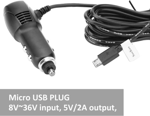 Dash Cam Charger Micro USB, Car Charger with USB Port Compatible with YI, Roav, and Most Other Dash Cameras (11.5FT).