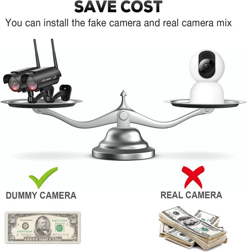 BNT Dummy Indoor/Outdoor(2Pack, Solar Powered Fake Security Camera, Bullet Security Camera Simulated Surveillance