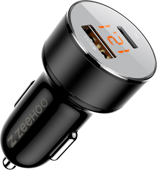 ZeeHoo USB C Car Charger Adapter, QC 3.0 & PD Dual Port 45W Fast Charging for iPhone 14/13/12/11 Pro Max, Samsung Galaxy