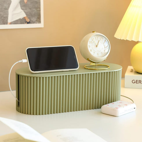 FABROK Cable Management Box with 10 Cable Ties, Large Green Organizer Box for Power Strips and Wires at Home/Office