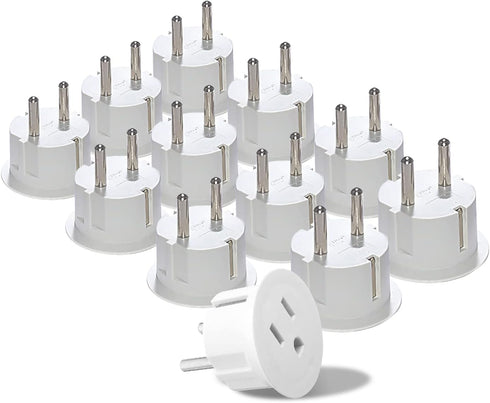 OREI American USA To European Plug Adapter, Type E/F Schuko, 12 Pack for Mobile, Laptop & Camera Chargers