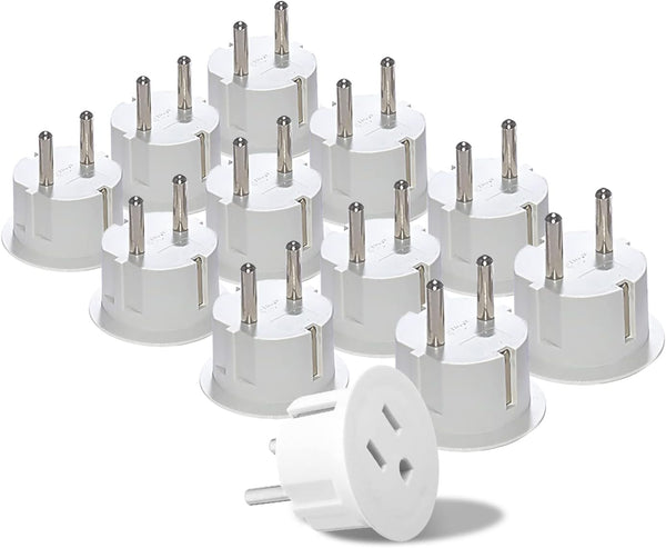 OREI American USA To European Plug Adapter, Type E/F Schuko, 12 Pack for Mobile, Laptop & Camera Chargers