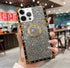 Bling Case for iPhone 12 Pro Max 6.7" Soft TPU Cover with Ring Kickstand Holder, Glitter Gold Corner, Gray