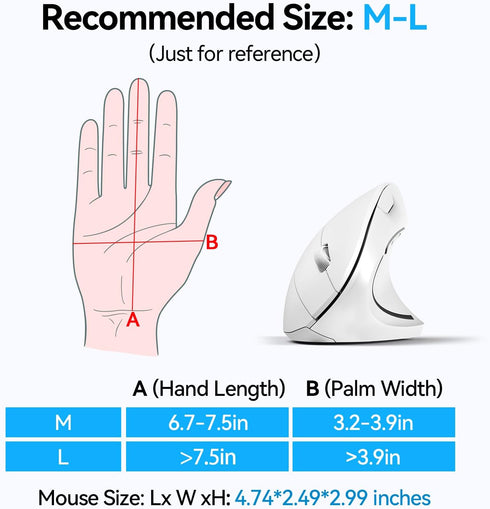 TECKNET 4800 6 2.4GHz 12 6 Ergonomic Mouse, Wireless Bluetooth Vertical Mouse, DPI Optical Tracking, Adjustable DPI