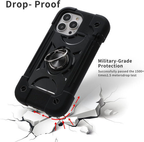 MARKILL Heavy-Duty Case for iPhone 13 Pro Max 6.7 Inch with Ring Stand, Shockproof Phone Cover & Magnetic Car Mount
