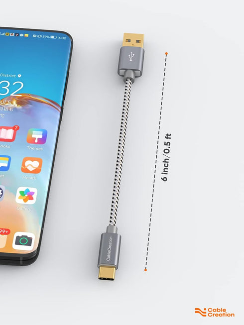 CableCreation 6" USB C Cable - Braided USB Male to USB Male, 3A Fast Charging for Galaxy S23, iPad Pro, Power Bank,