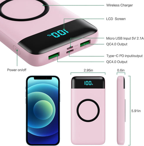 Wireless Portable Charger 30,800mAh, 15W Wireless Charging, 25W PD QC4.0 Fast Charging Smart LED Display Power Bank