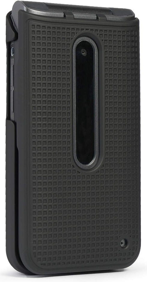 Nakedcellphone Case for LG Classic Flip, Black Protective Snap-On Hard Shell Cover with Grid Texture for LG Classic