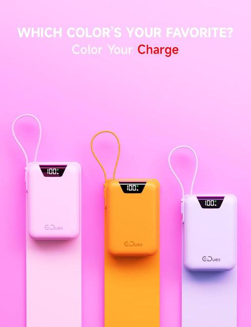Gidues M2 20000mAh 35W Pack Portable Charger, Power Bank, PD Ultra Fast USB-C Built-in Cable, Compact Cute Mini
