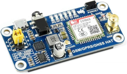 Raspberry Pi GSM/GPRS/GNSS Bluetooth HAT Module, SMS GPS UART Based on SIM868 for Raspberry Pi 4B/3B/3B+/2B/Zero/Zero W