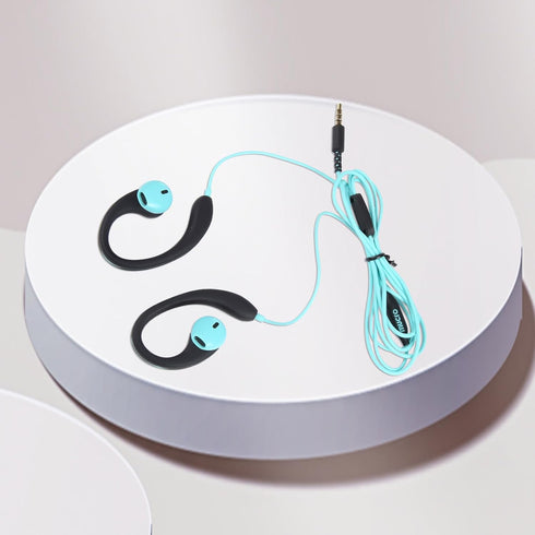 mucro R12 Sports Stereo Wired Earphones, Ear Hook Earbuds with Microphone, Half in Ear Type Over-Ear Buds Headphones