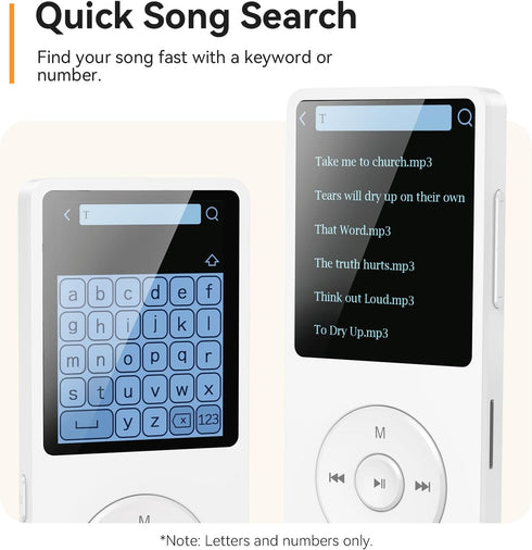 AGPTEK A02 MP3 5.3, 1.8 inch 128GB(White, 64GB) Player with Bluetooth Screen Portable Music Player with Speaker, FM