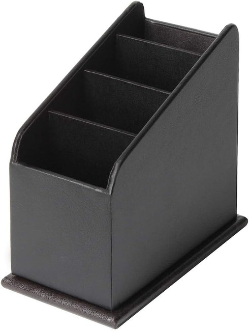 JACKCUBE DESIGN Black Leather Remote Control Organizer Holder with 4 Compartments, Media Storage Box (MK292A)