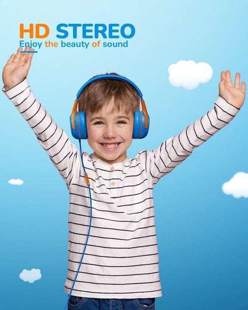 Kids Wired Headphones, Over-Ear Headphones with Microphone, 85/94dB Volume-Limiting, Foldable On-Ear Design for