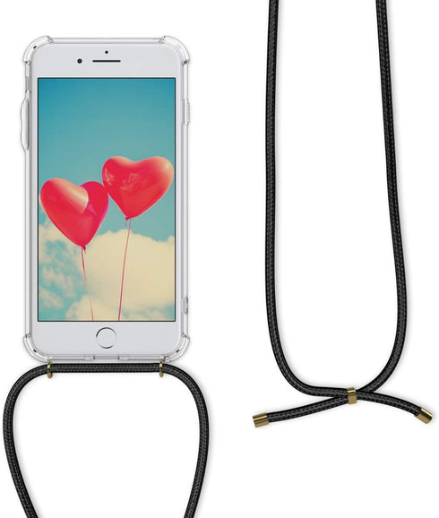 kwmobile Crossbody Case for Apple iPhone 7 Plus/iPhone 8 Plus - Clear TPU Cover with Lanyard Strap - Black/Transparent