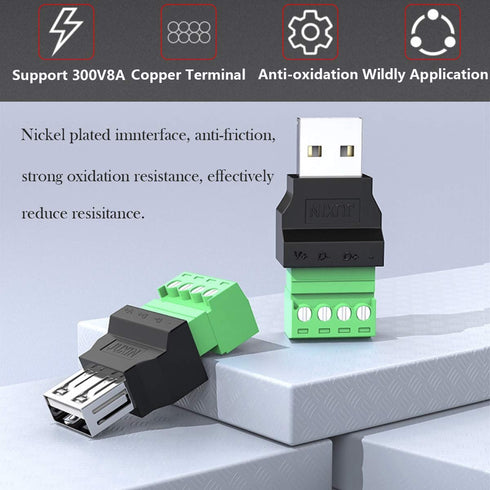 4Packs USB 2.0 Type A Male/Female to 4 Pin Screw Terminal Block Connector, Portable Pluggable Type Adapter