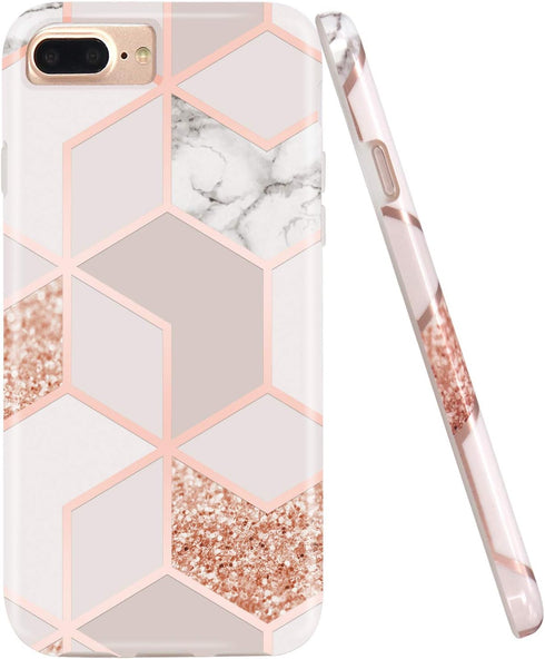 Jaholan Case for iPhone 7 Plus, Bling Glitter Sparkle Rose Gold Marble Design TPU Gel Case