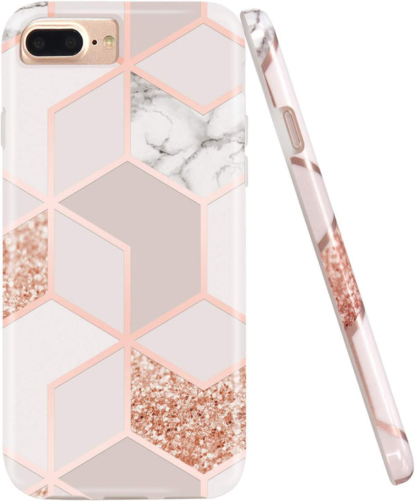 Jaholan Case for iPhone 7 Plus, Bling Glitter Sparkle Rose Gold Marble Design TPU Gel Case