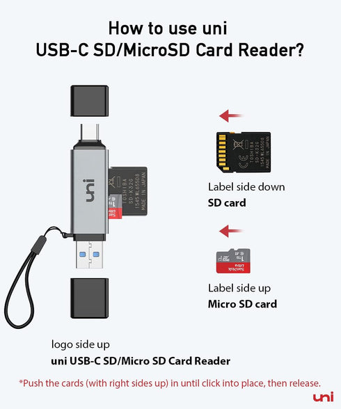 uni SD Card Reader, High-Speed USB C to Micro SD Card Adapter, Dual Slots for SD/Micro SD/SDHC/SDXC