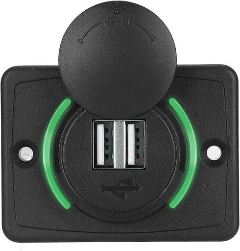 Car USB Socket 3.1A DC12V/24V, Black Waterproof Dual USB Port Power Outlet with LED Car Accessory (Green)