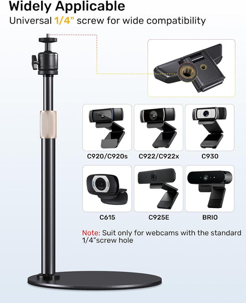 jidinung 360 C922 C930e C920S C920 C615 C960 N60 1/4" Webcam Tripod Stand for Desk Height Adjustable & Swivel Webcam