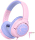 iClever Kids Headphones with Cord, 85dBA Safe Volume Wired Headphones for Kids, Over Ear for School/Tablet (Pink)