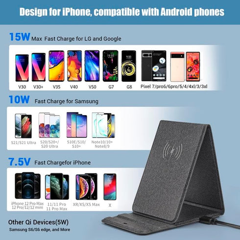 Portable Phone Holder Wireless Charger Foldable 15W Fast Mini Charging Compatible with iPhone 15 14 13 12 Pro XS 8 Plus