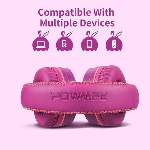 POWMEE M1 Kids Headphones - Foldable, Adjustable, Tangle-Free, On-Ear, 3.5MM Jack, Purple, Perfect for Children.