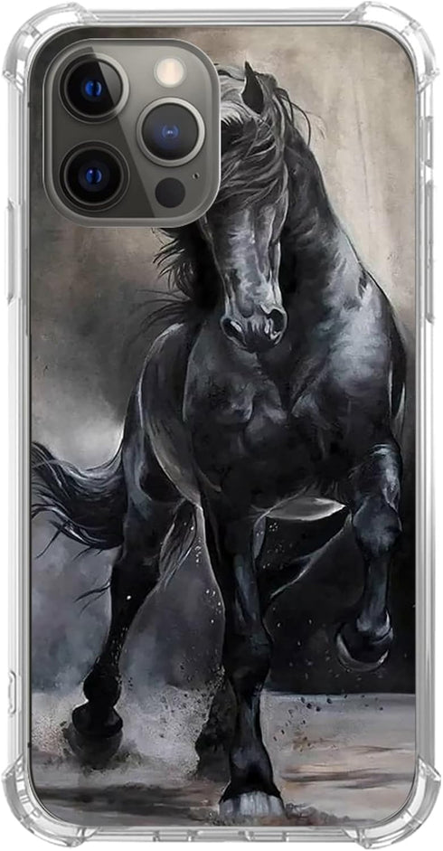 Black Horse Case for iPhone 13 Pro, Unique Trendy TPU Bumper Cover for Girls Boys Women Men, Cool Animal Cover