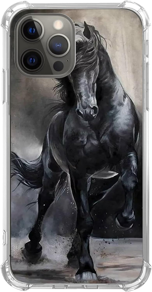 Black Horse Case for iPhone 13 Pro, Unique Trendy TPU Bumper Cover for Girls Boys Women Men, Cool Animal Cover