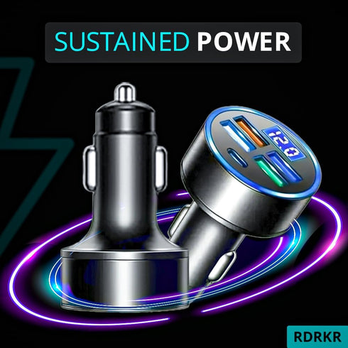 5 Port Car Charger Cigarette Lighter USB Charger, LED Voltage Monitor (4USB+PD) Adapter Compatible with