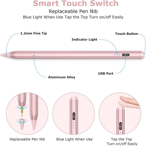 Stylus Pen for iPad 10/9th Gen, Compatible with 2018-2022 Apple iPad Pro 11 & 12.9 inch, iPad Mini 6/5 (Writing/Drawing)