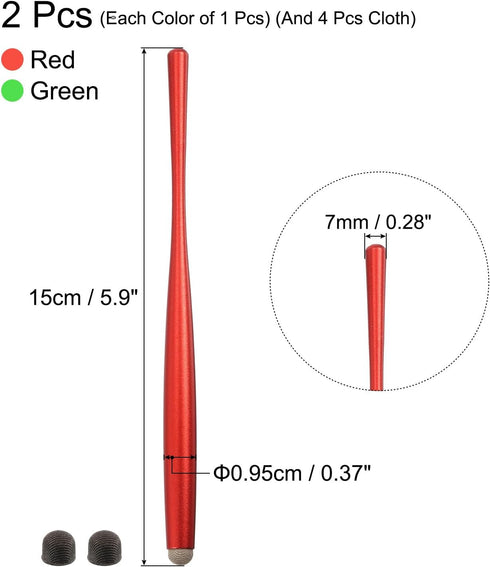 MECCANIXITY 2pcs Stylus Pens for Touch Screens, Slim Universal Capacitive Pen with 4 Fiber Fine Tips, Red Green