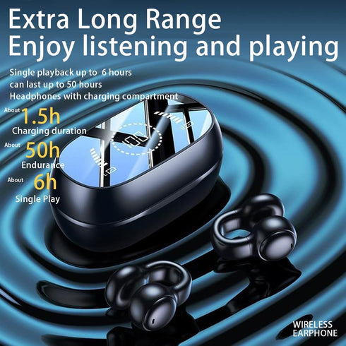 Wireless Earbuds Open Ear Clip Headphones, Air Conduction Sport Bluetooth 5.3 Headphones with LED Power Display (Yellow)