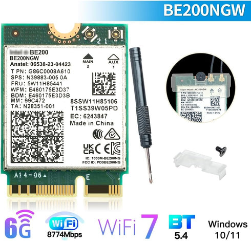 M.2 WiFi 7 Card Key E BE200, Wireless BT5.4 Network Adapter, 2.4G/5G/6GHz, 9.3Gbps for WiFi7/WiFi6E/WiFi6