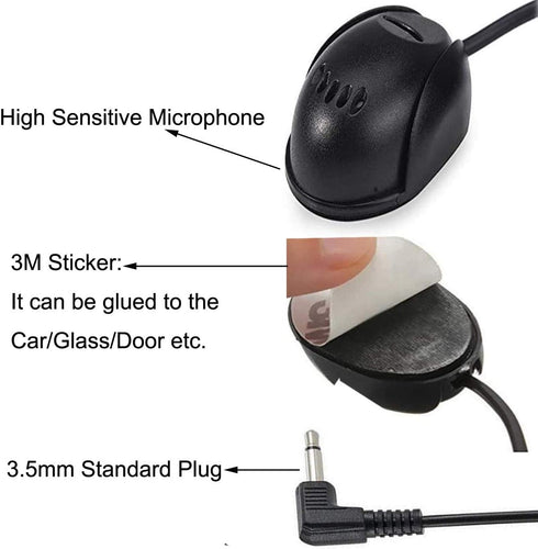 3.5mm Car Microphone with 9.85 Feet Assembly Cable for Bluetooth Enabled Stereo, Radio, GPS and DVD