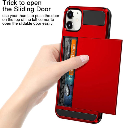 Vofolen Case for iPhone 11, Wallet Credit Card Holder, Anti-Scratch Dual Layer Hybrid Bumper Armor, Bright Red