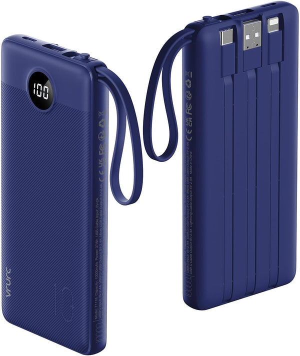 VRURC Portable Charger for iPhone, USB C Power Bank 10000mAh, Slim Travel Battery