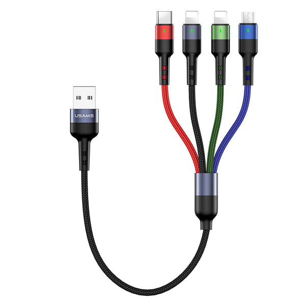 USAMS 2Pack 1FT Multi Charging Cable, Nylon Braided 4-in-1 USB Cord for Galaxy S20/S10/S9/S8/S7 & More.