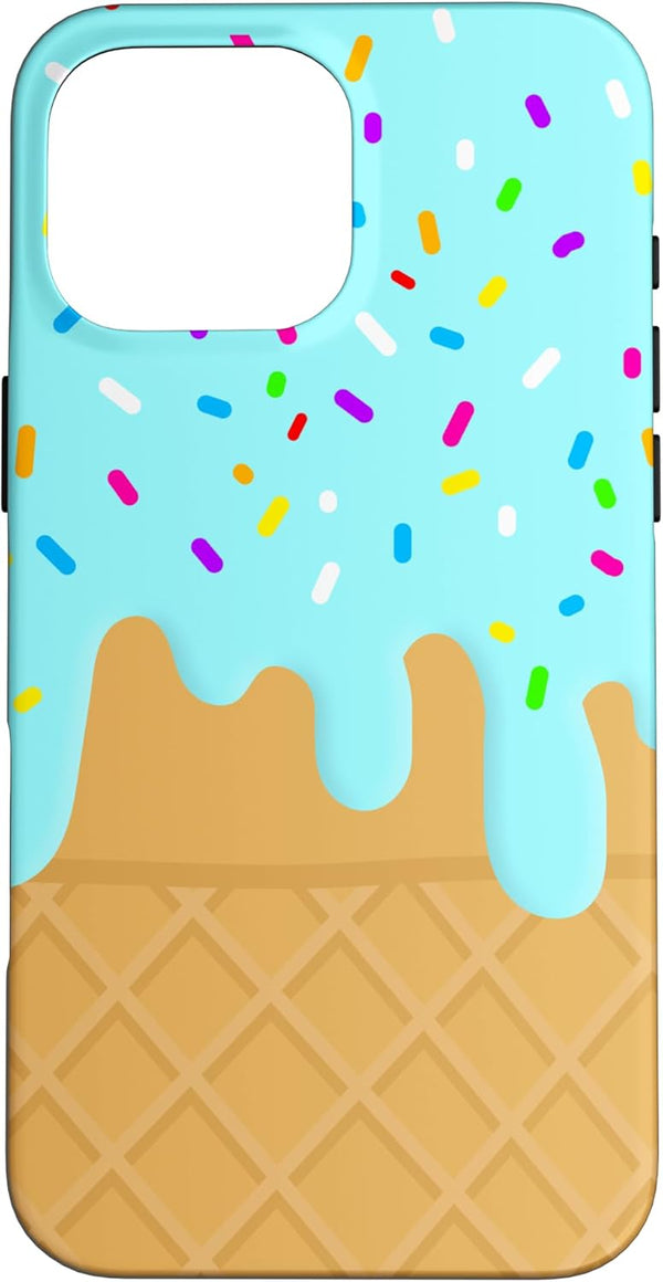 Strawberry Ice Cream Cool Design Ice Cream Cone Colorful Sprinkles Drip Waffle Case for iPhone 16 Pro