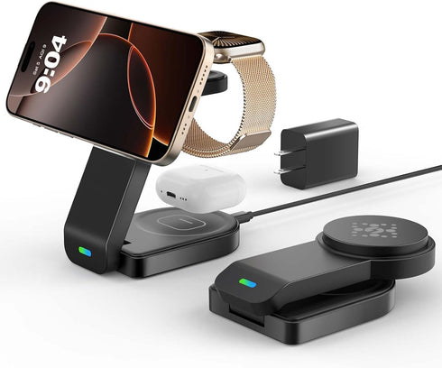 3 in 1 Wireless Charging Station Compatible with Apple, Foldable Magnetic Charger for iPhone 16/15/14/13/12, Apple