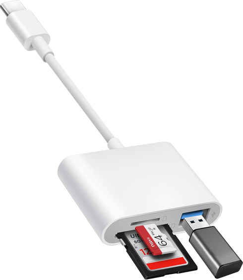 BnmxTek USB C to SD Card Reader, SD Card Adapter with USB 3 Ports for iPhone 15 Pro Max, iPad Pro/Air/Mini, Mac, More